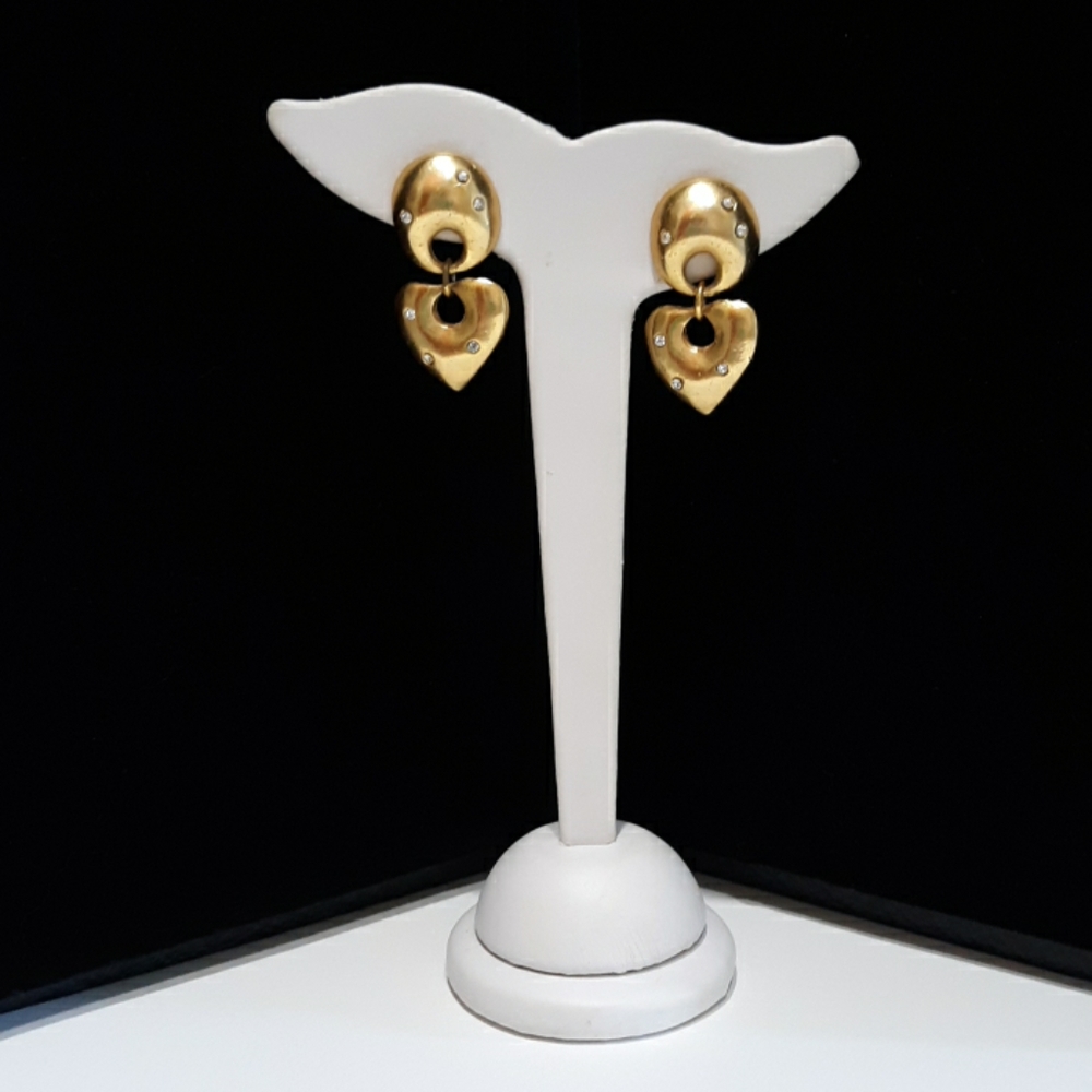 Vtg 1980 Matte Gold w/ CZ Earrings